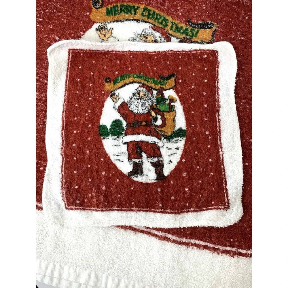 Christmas Towel Set Printed Santa Vintage Thailand 3 Pieces: Bath,‎ Hand, Face